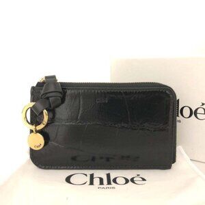Chloe Alphabet Leather Card Case Coin Purse Wallet Black/2BJ1746